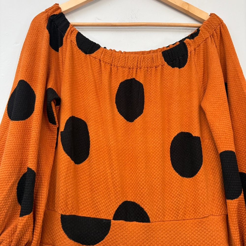 Farm Rio Anthropologie Polka Dot Wide Leg Jumpsuit Medium Orange Black New FLAW - Picture 4 of 16
